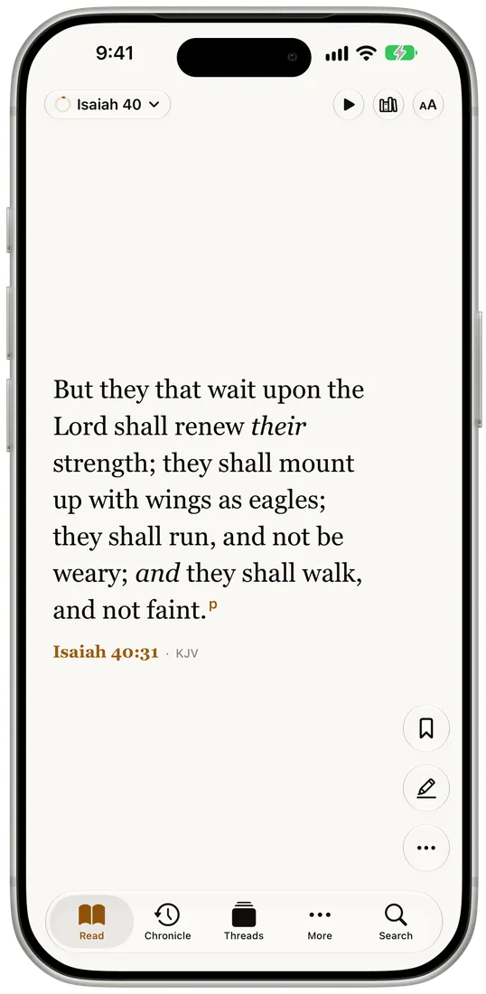 The verse feed, one verse to a page