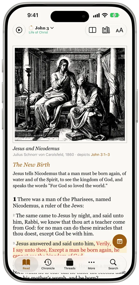 The chapter reader with an engraving above John 3